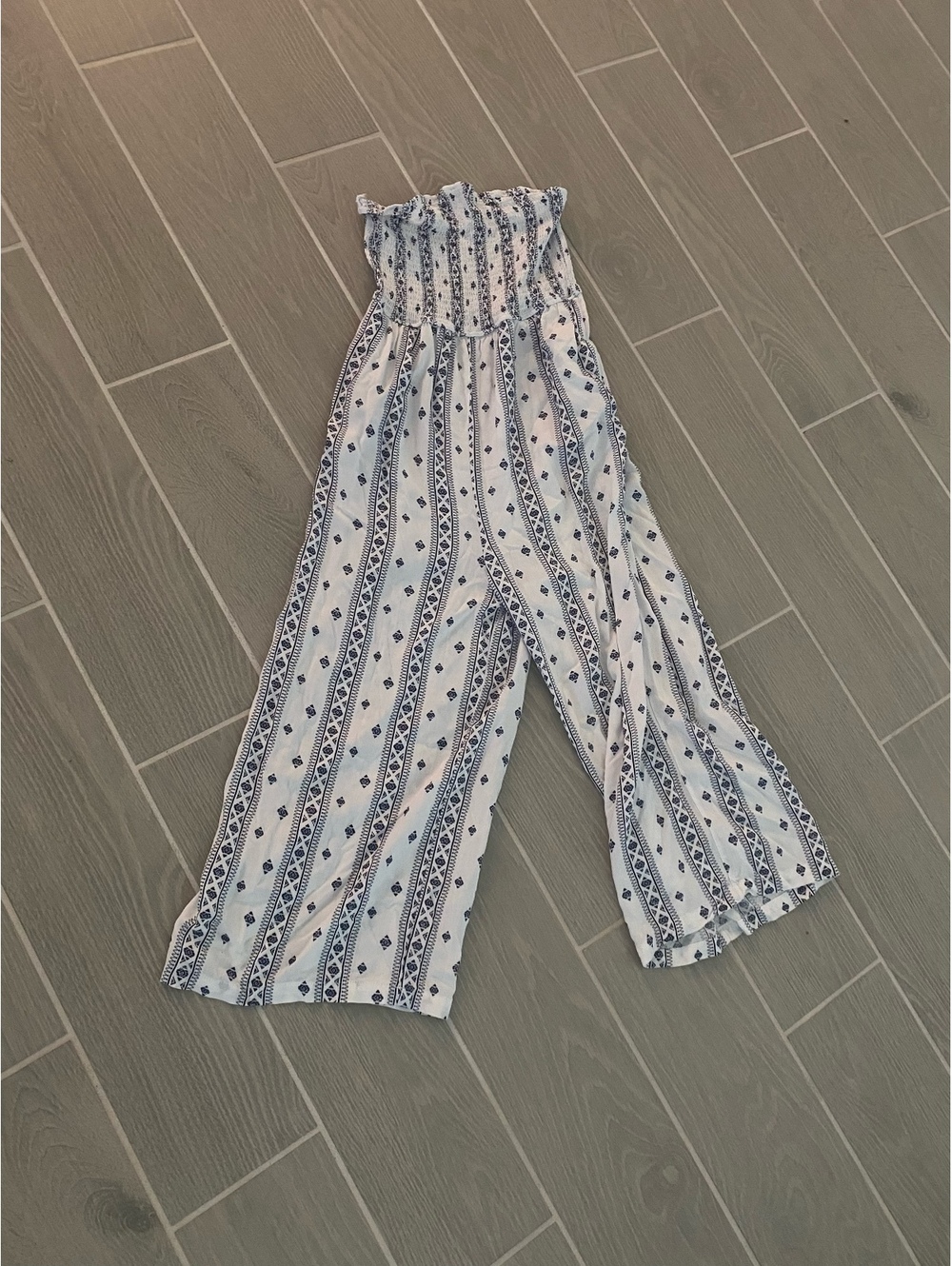 Faded Rose Women's Smocked Strapless Wide Leg Jumpsuit, Size Large
